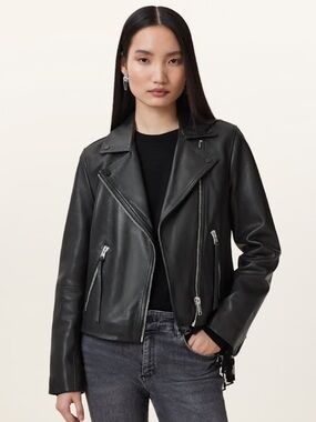 NEW All Saints Dalby Slim Fit Leather Biker Jacket Black 4